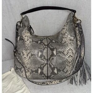 NEW G.I.L.I. GILI Milano Double Zip Exotic Leather Hobo Bag Purse Snake Grey